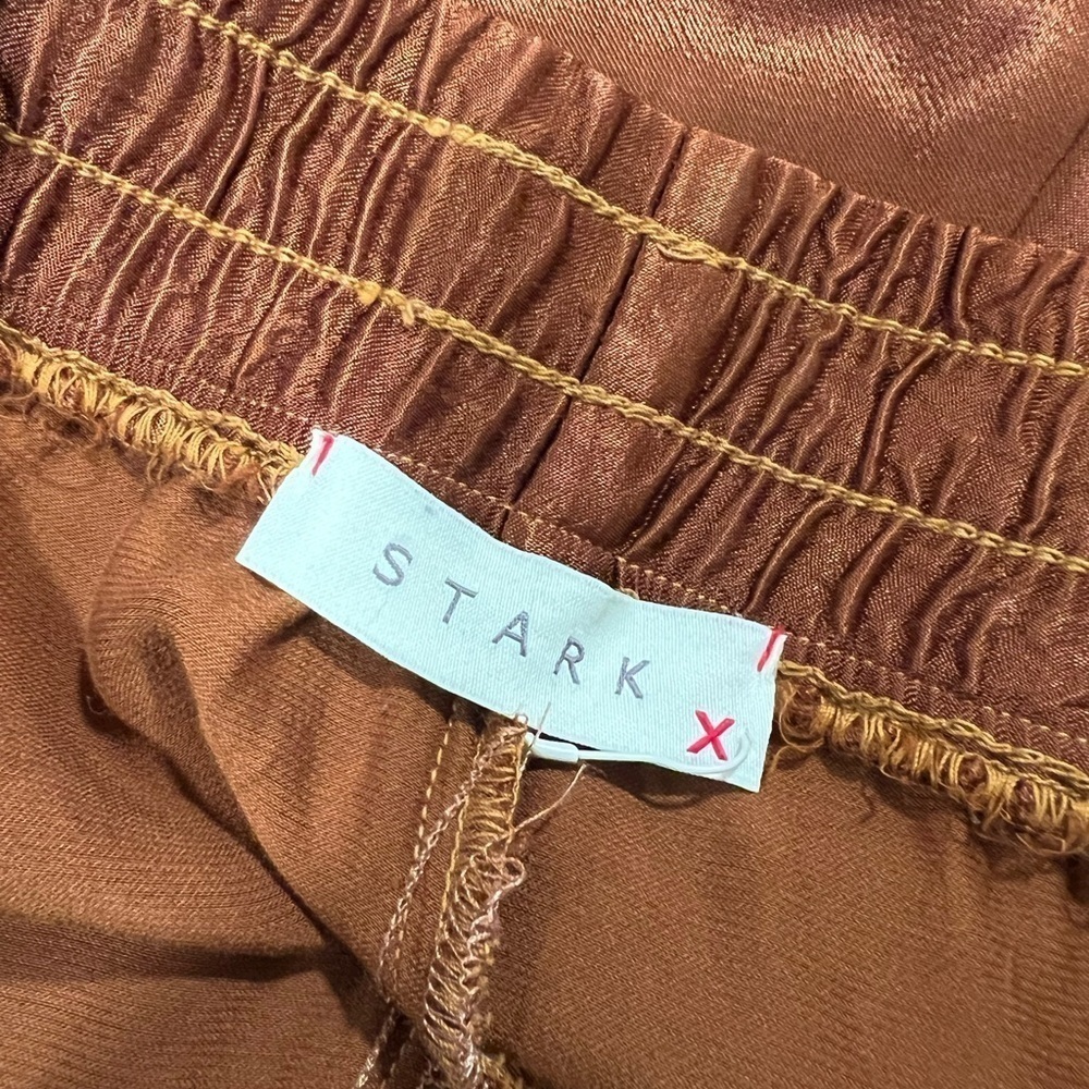 STARK X Wide Leg High Rise Satin Pants in Rich Brown Sz M - Picture 5 of 5